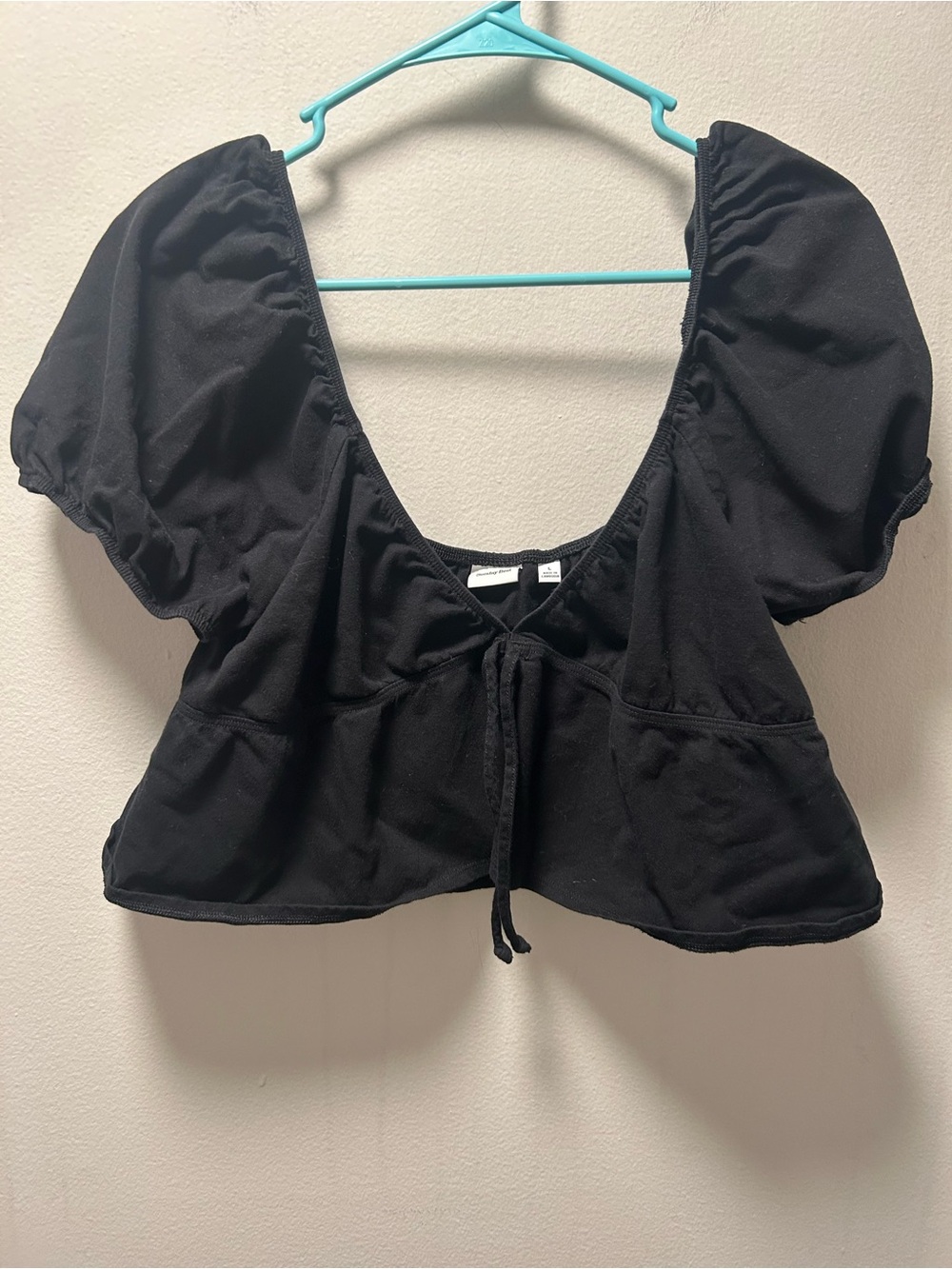 Sunday Best Black Puff Sleeve Drawstring Crop Top